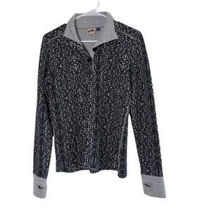 Kavu Black Geometric Patterned Quarter Button Down Sweater Size M Women